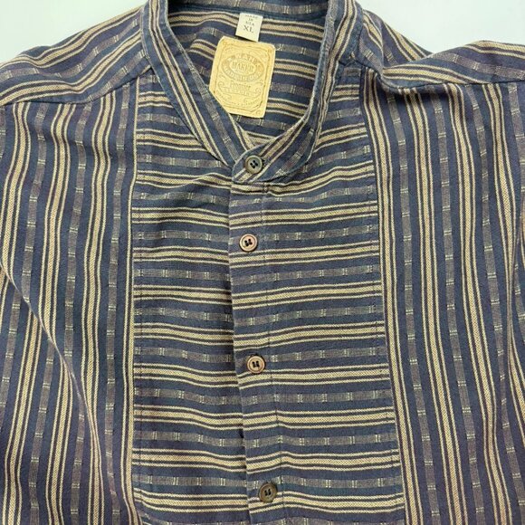 Wah Maker Mens XL Frontier Shirt BluePurpleBrown Striped Long Sleeve RoundCollar - Picture 3 of 6